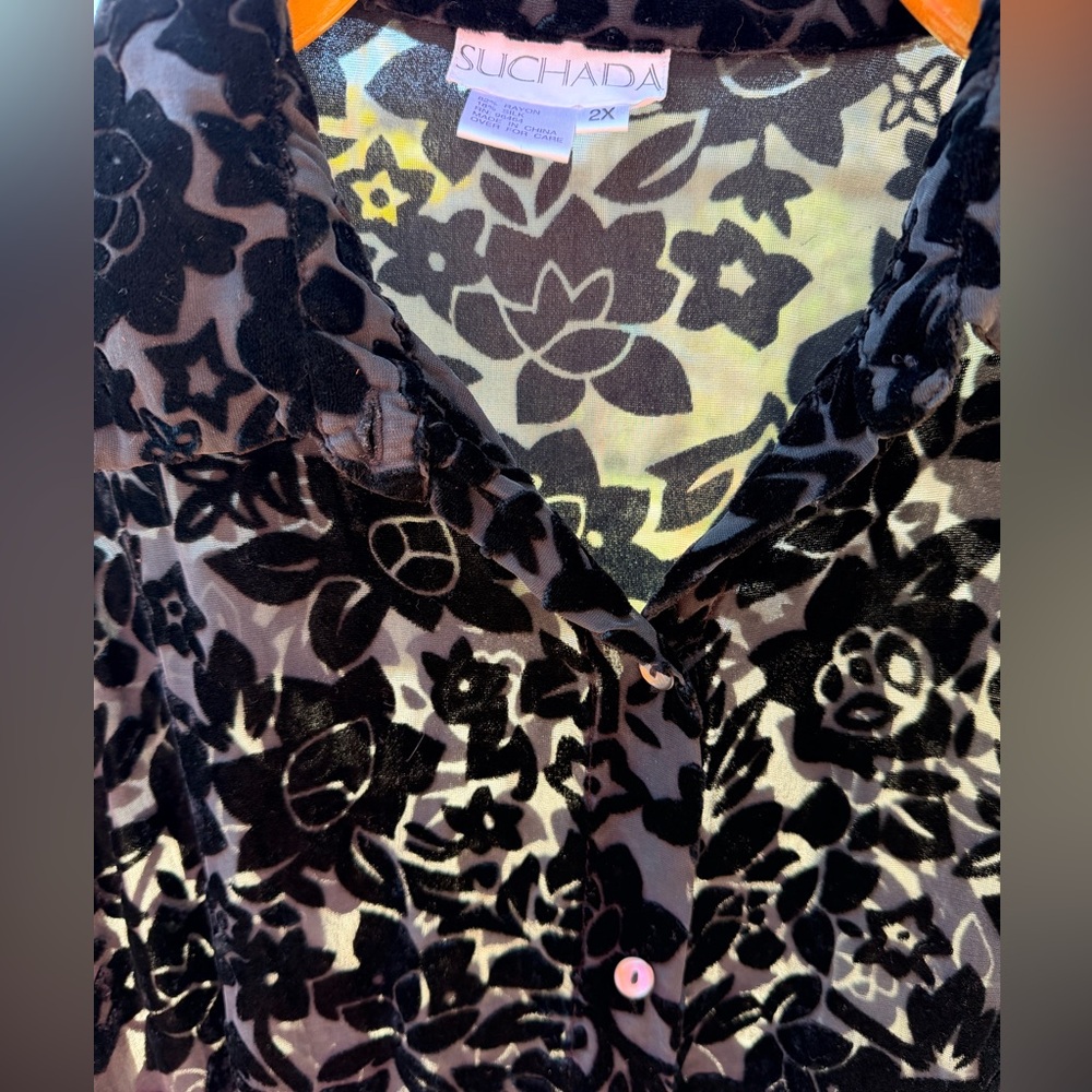 Suchada Burnout Velvet Floral Blouse‎ 2X | Sheer Boho Y2K Top Whimsygoth - Picture 8 of 9